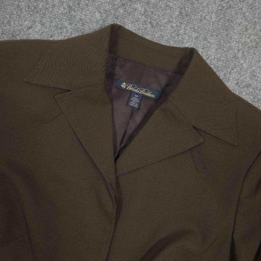 Brooks Brothers Loro Piana Blazer Jacket Womens 4P Petite Brown Wool Business